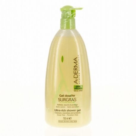 ADERMA GEL DOUCHE SURGRAS Υγρό Αφρίζων Καθαριστικό Πρόσωπο Σώμα