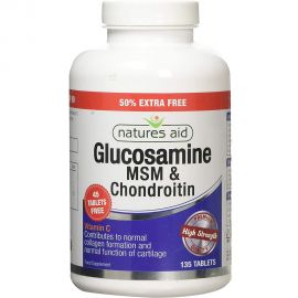 NATURES AID Glucosamine 500mg, MSM 500mg + Chondroitin 100mg (with Vit C) - 135 tabs